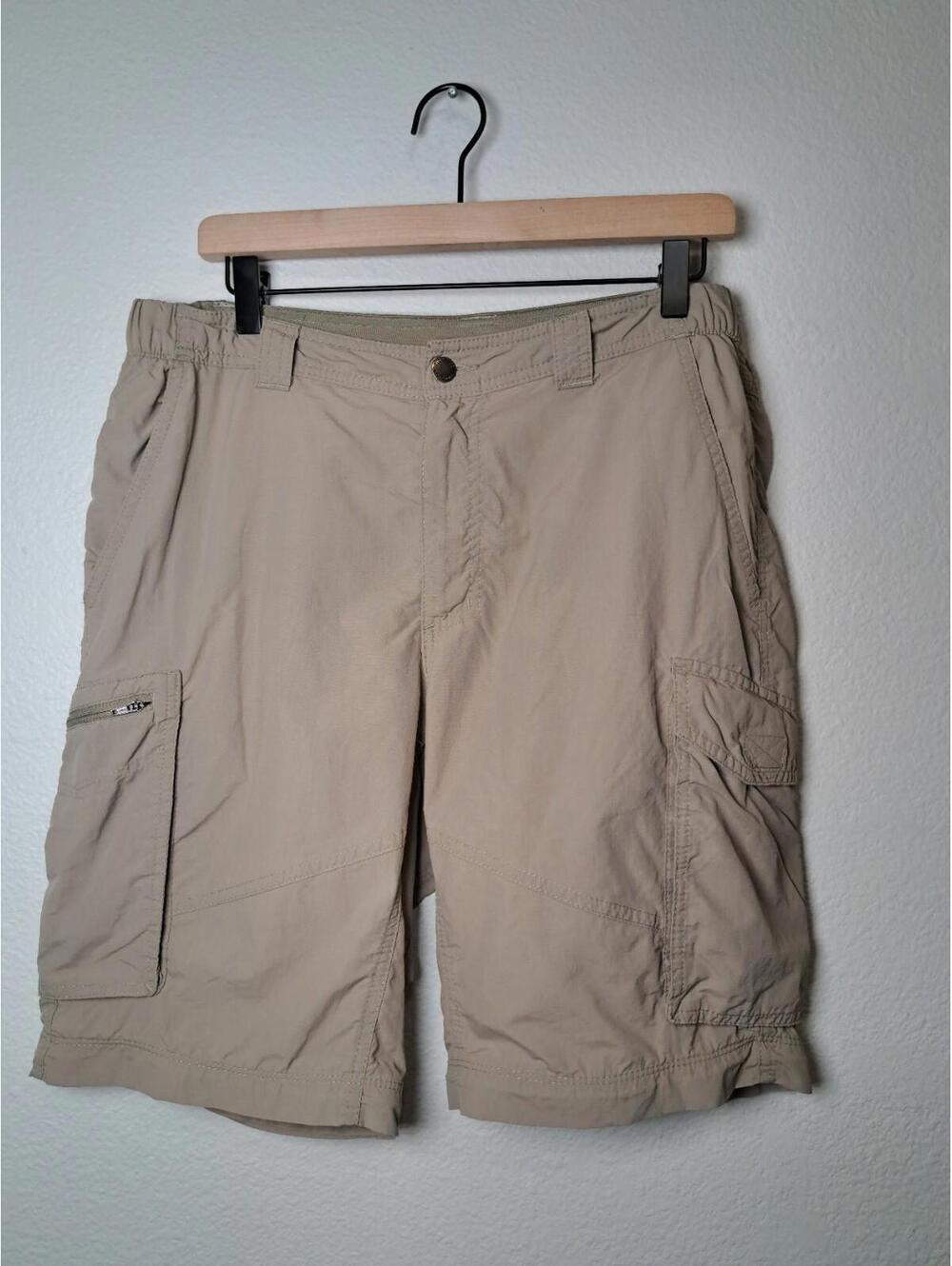 Columbia Omni Shade Brown Nylon Outdoor Hiking Mens Cargo Shorts 34